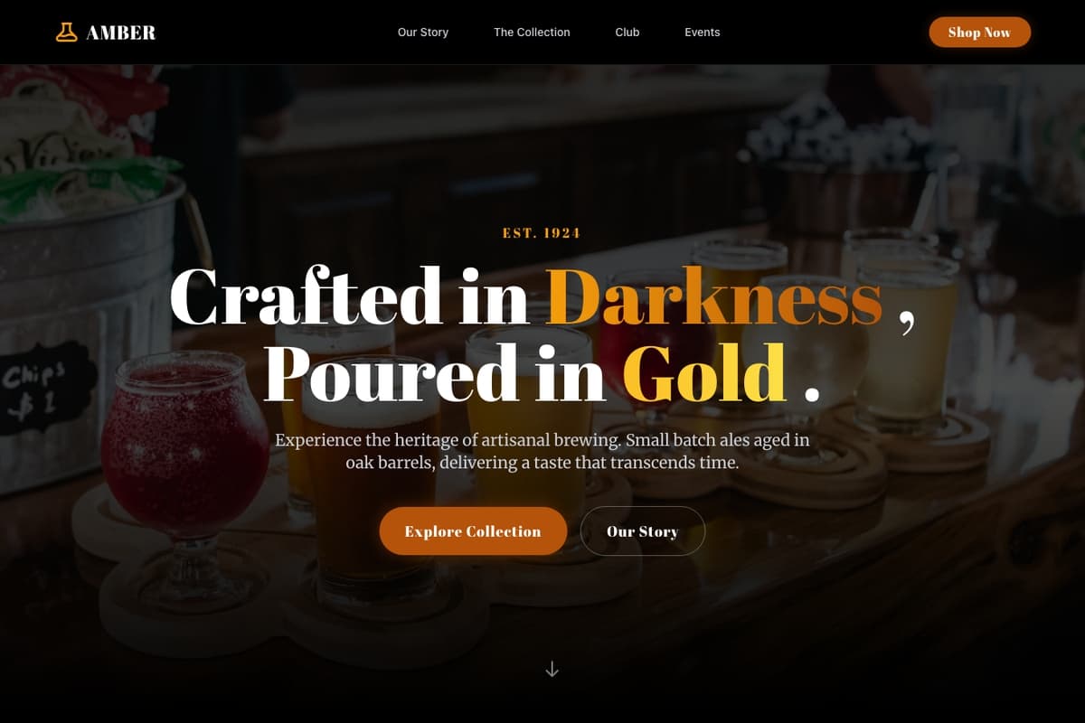 Amber website template showing craft-beer, membership, subscription