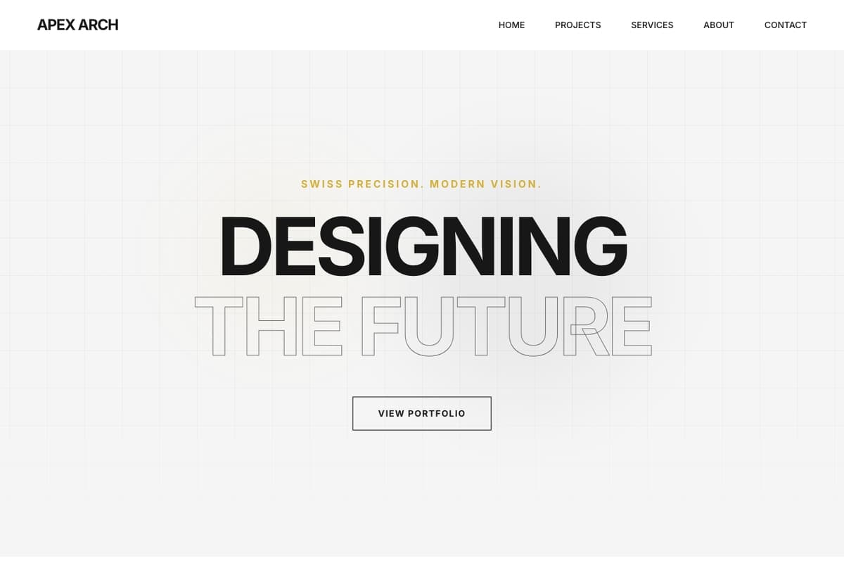 Apex Arch website template showing multi-page, portfolio-layout, image-gallery