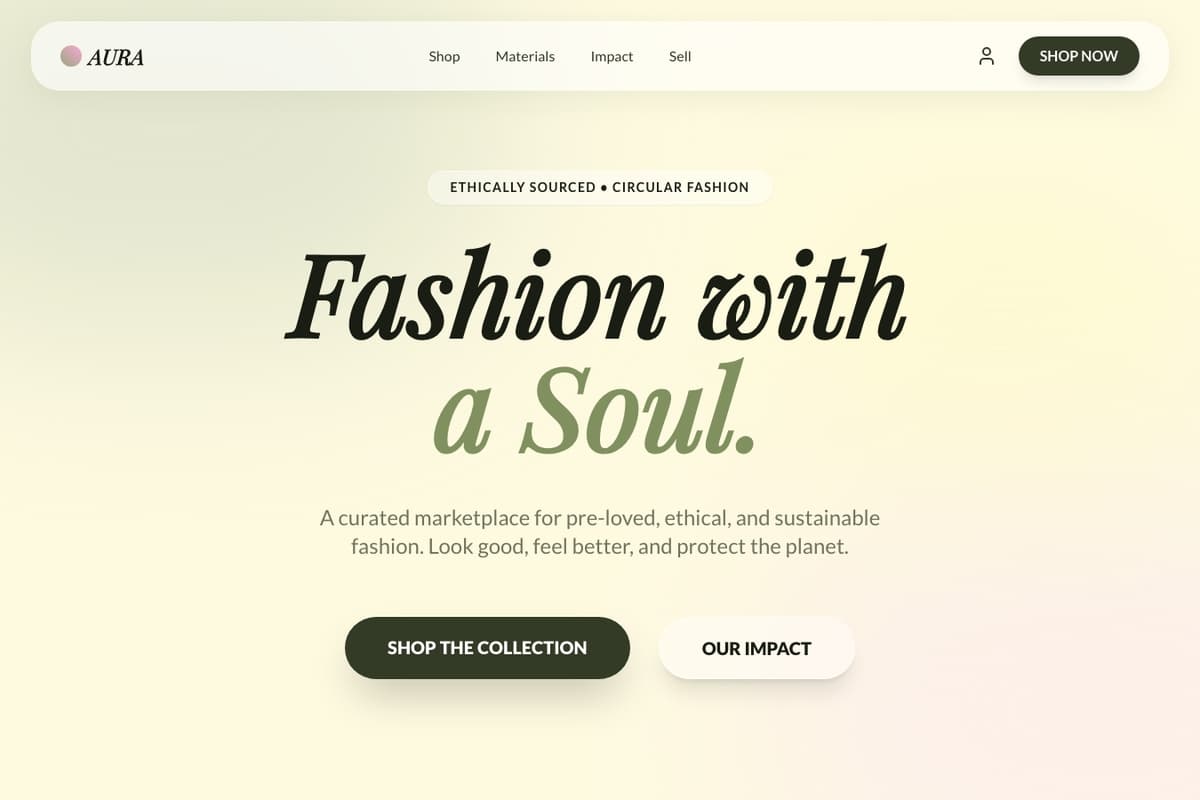 Aura Circle website template showing ecommerce-cart, landing-page, hero-image