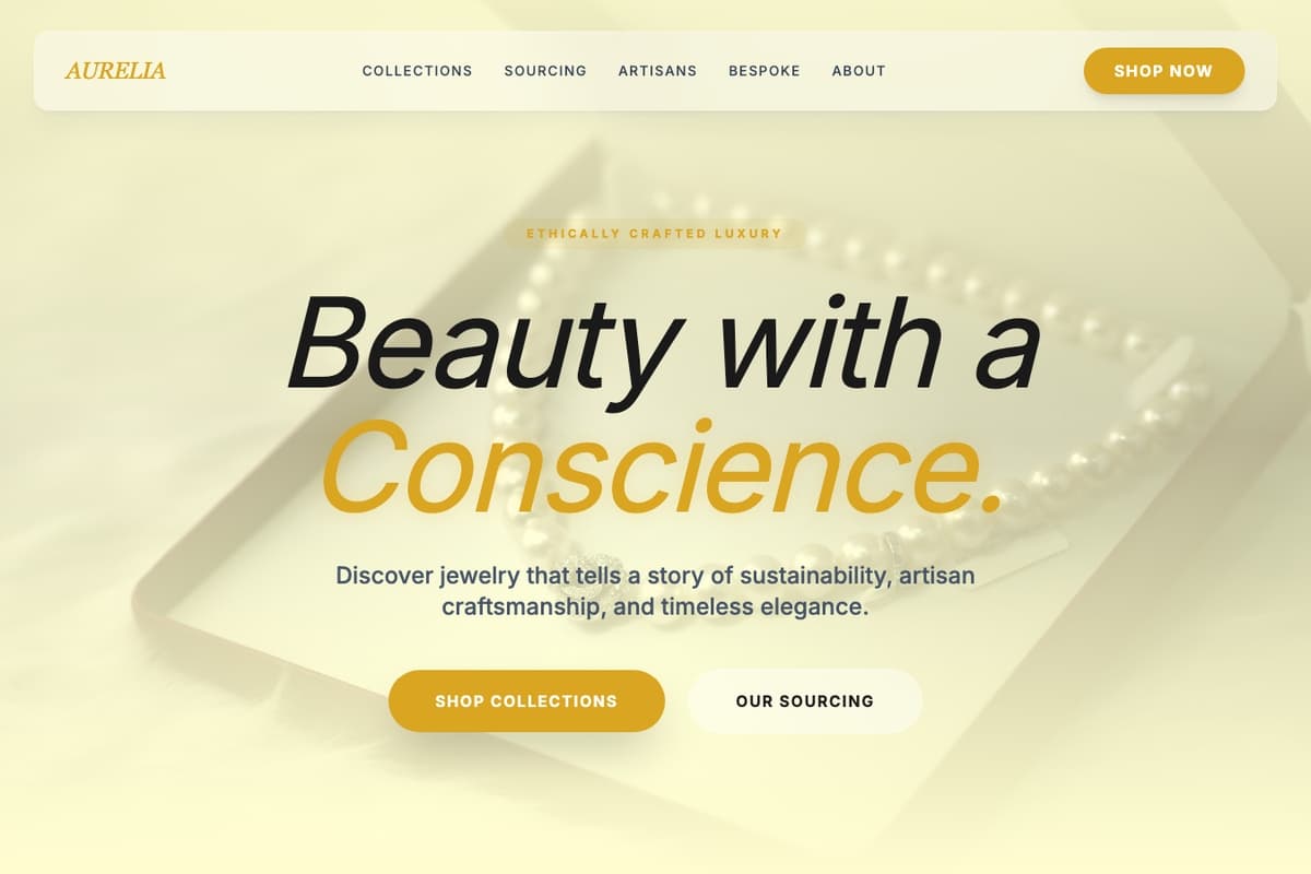 Aurelia Glass website template showing ecommerce-cart, portfolio-layout, showcase