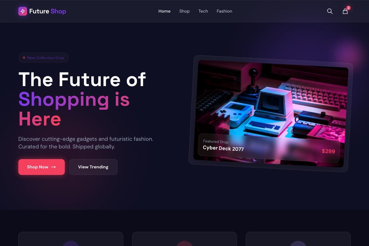 Dropshipping Store website template showing landing-page, ecommerce-cart, countdown-timer