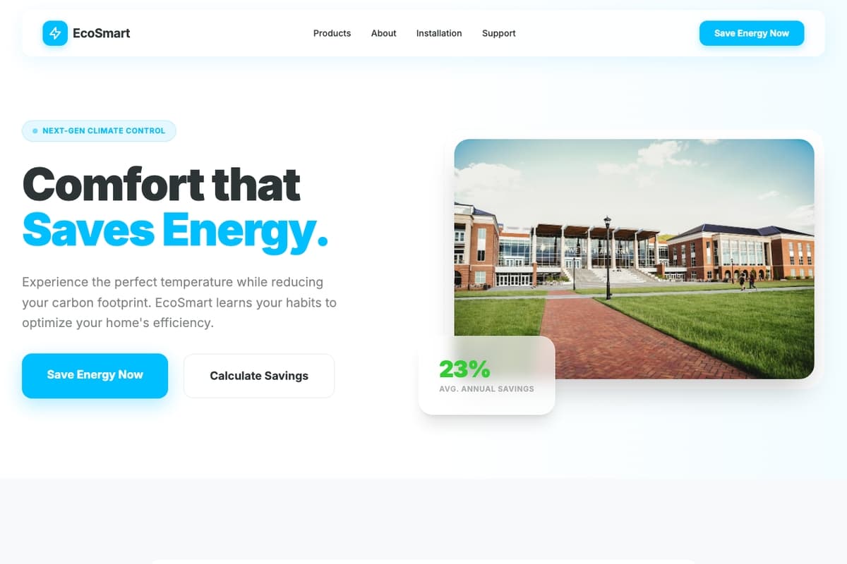 Eco Comfort website template showing landing-page, contact-form, pricing-table