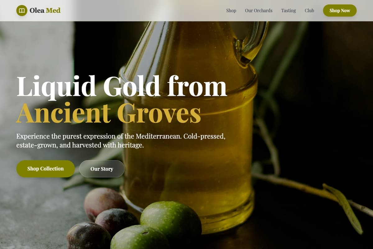 Liquid Gold website template showing ecommerce-cart, product-catalog, newsletter-signup