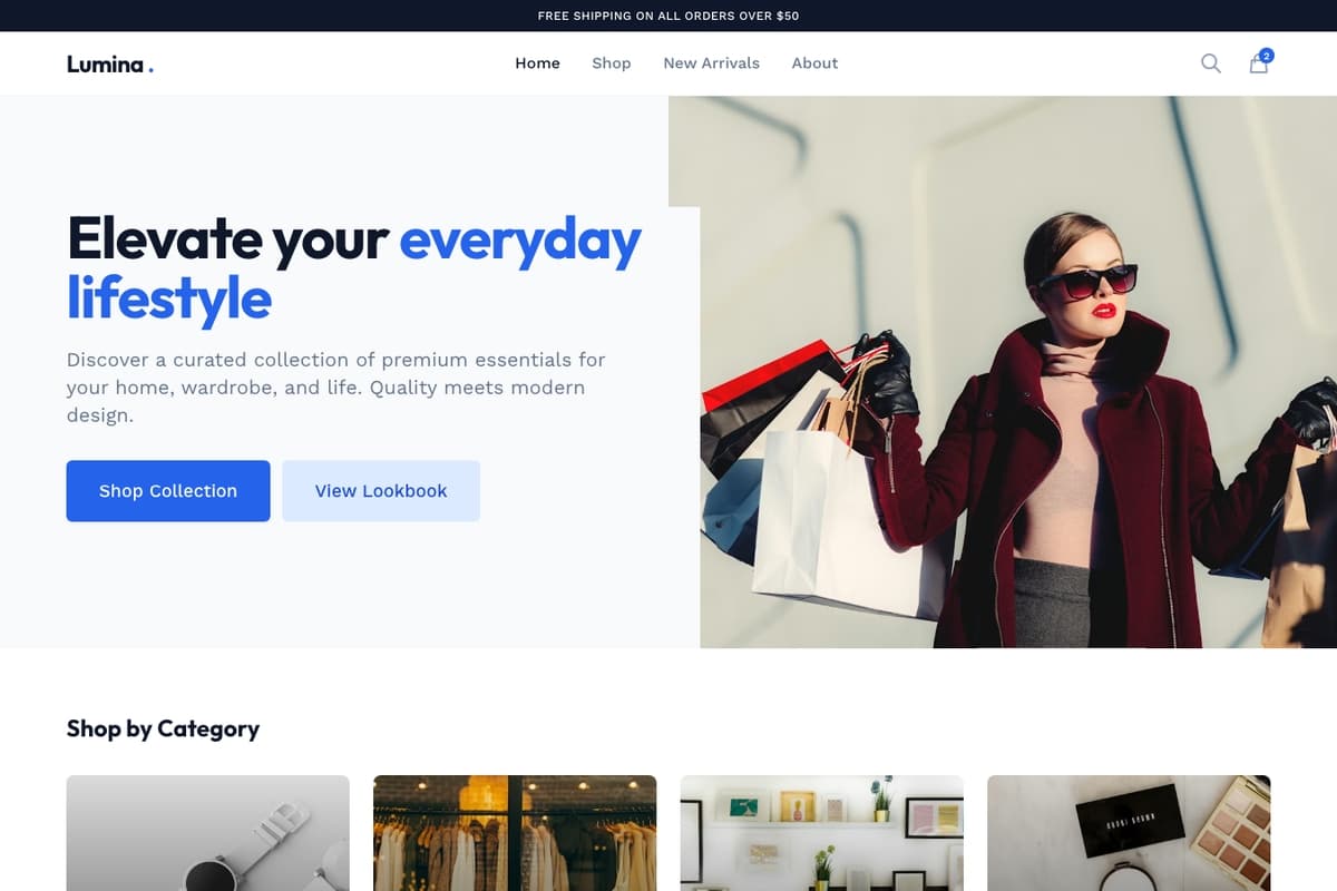 Online Store website template showing multi-page, ecommerce-cart, catalog