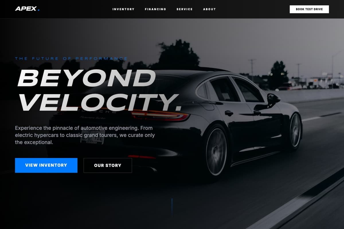 Precision Auto website template showing featured-showcase, service-booking, team-section