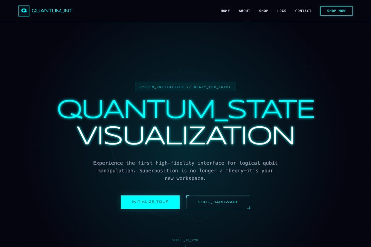 Quantum Interface website template showing multi-page, blog-section, dark-theme
