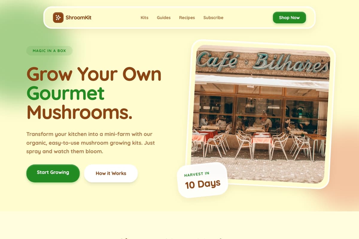Spore Haven website template showing landing-page, ecommerce-cart, product-catalog