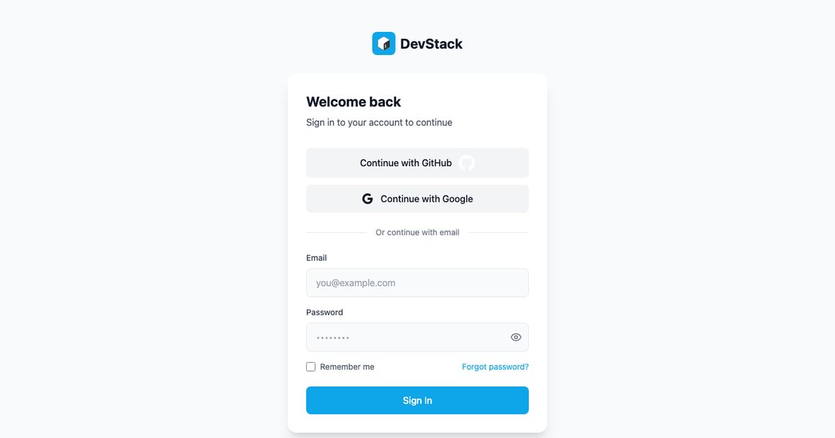 Devstack Platform Login - React Template