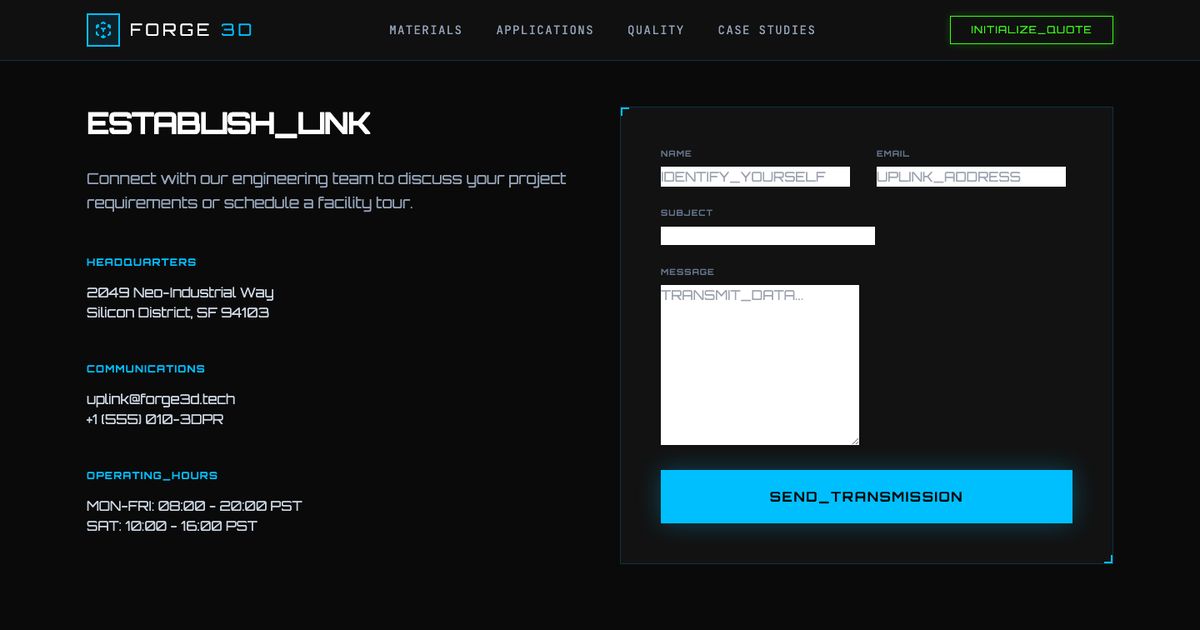 Forge 3D Contact - Tailwind Template