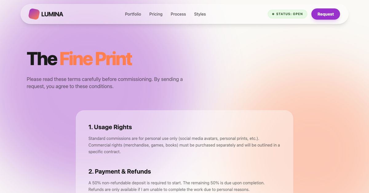Lumina Studios Terms - Tailwind Template