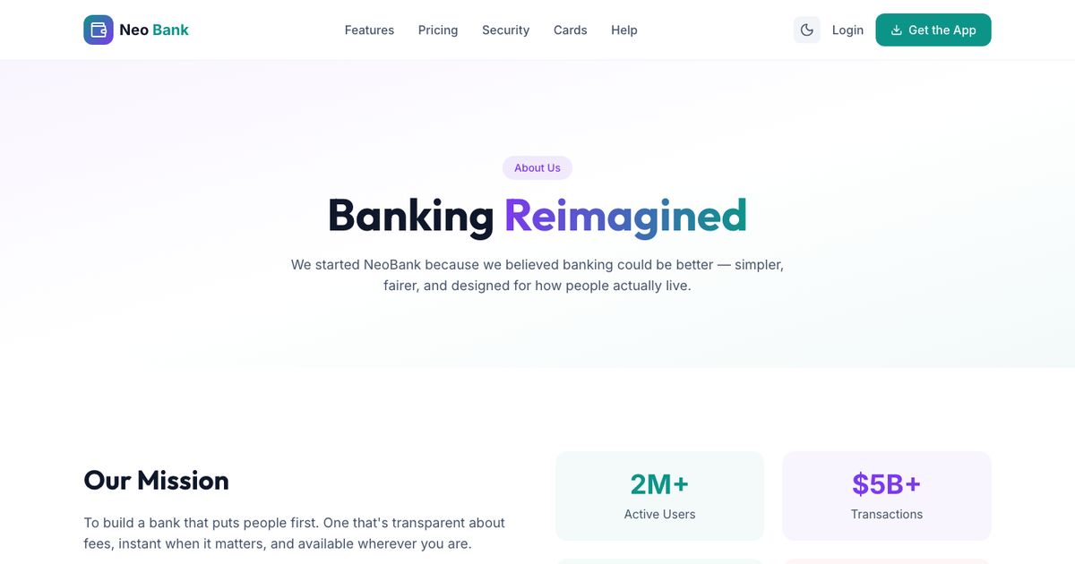 Neobank About Us - Tailwind Template