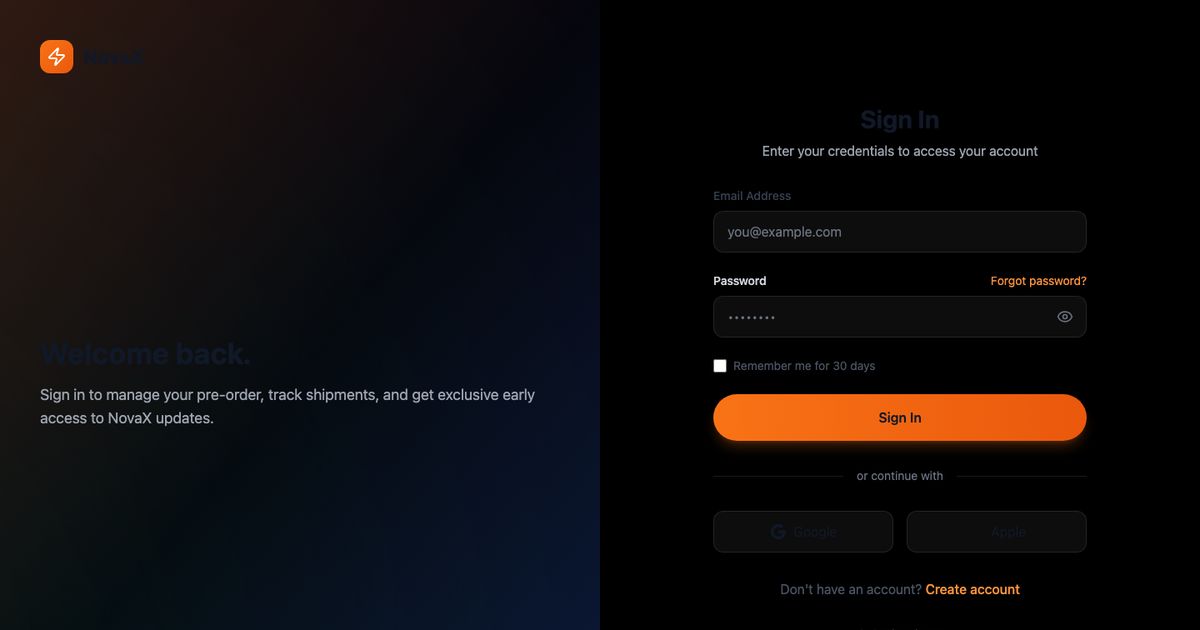Nova Launch Login - Tailwind Template