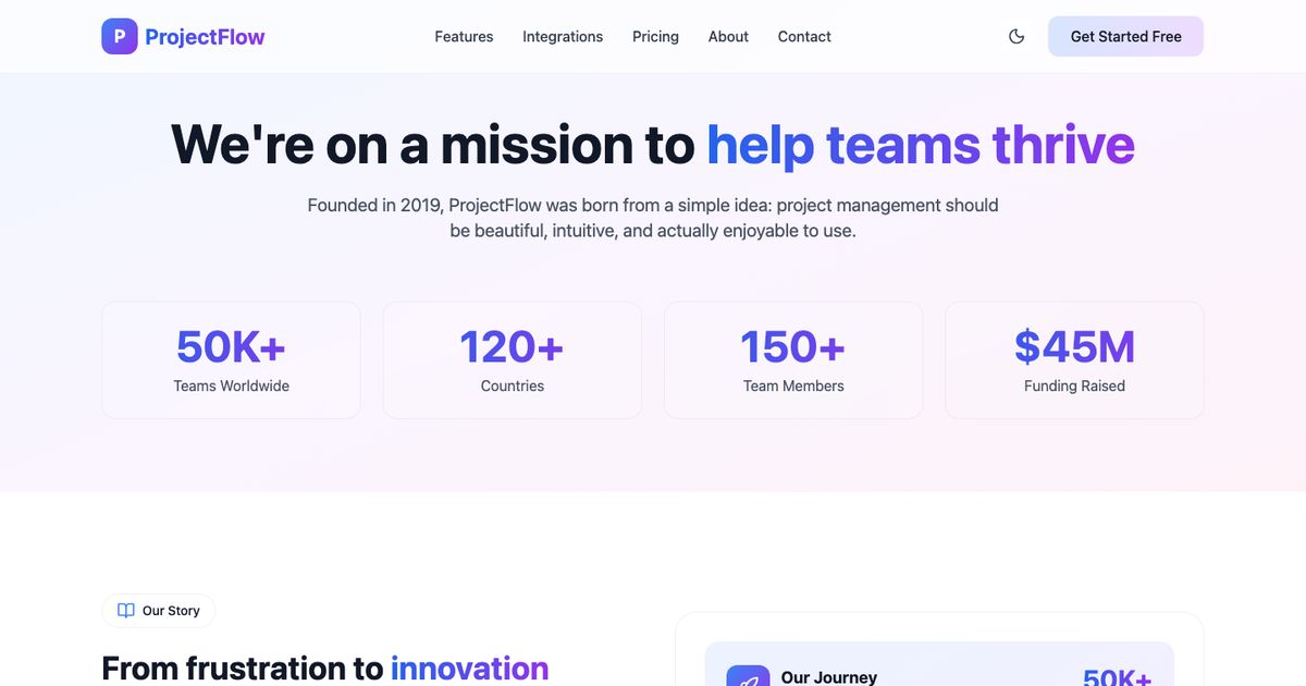 Projectflow About Us - Tailwind Template