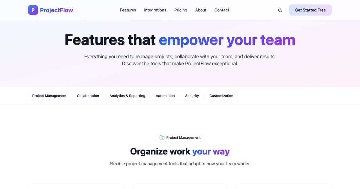 Projectflow Features - Tailwind Template