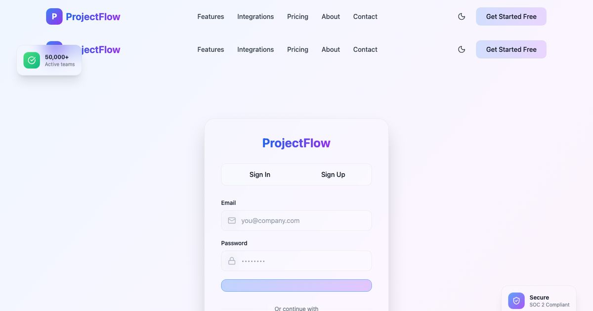 Projectflow Login - React Template