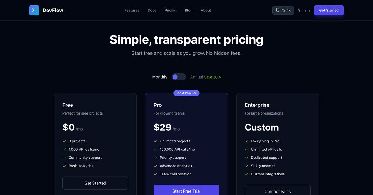Quantum Devflow Pricing - Tailwind Template