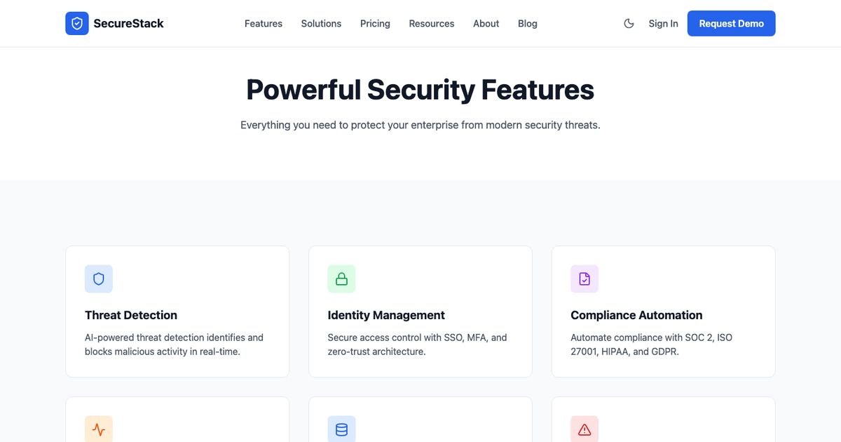 Securestack Features - Tailwind Template