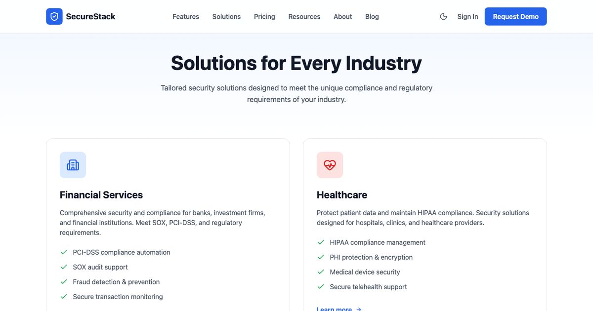 Securestack Solutions - Tailwind Template